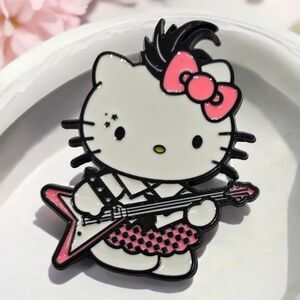 Hello Kitty Punk Rocker Pin Die-Cast Enamel Cartoon Sanrio Rock Guitar White Cat